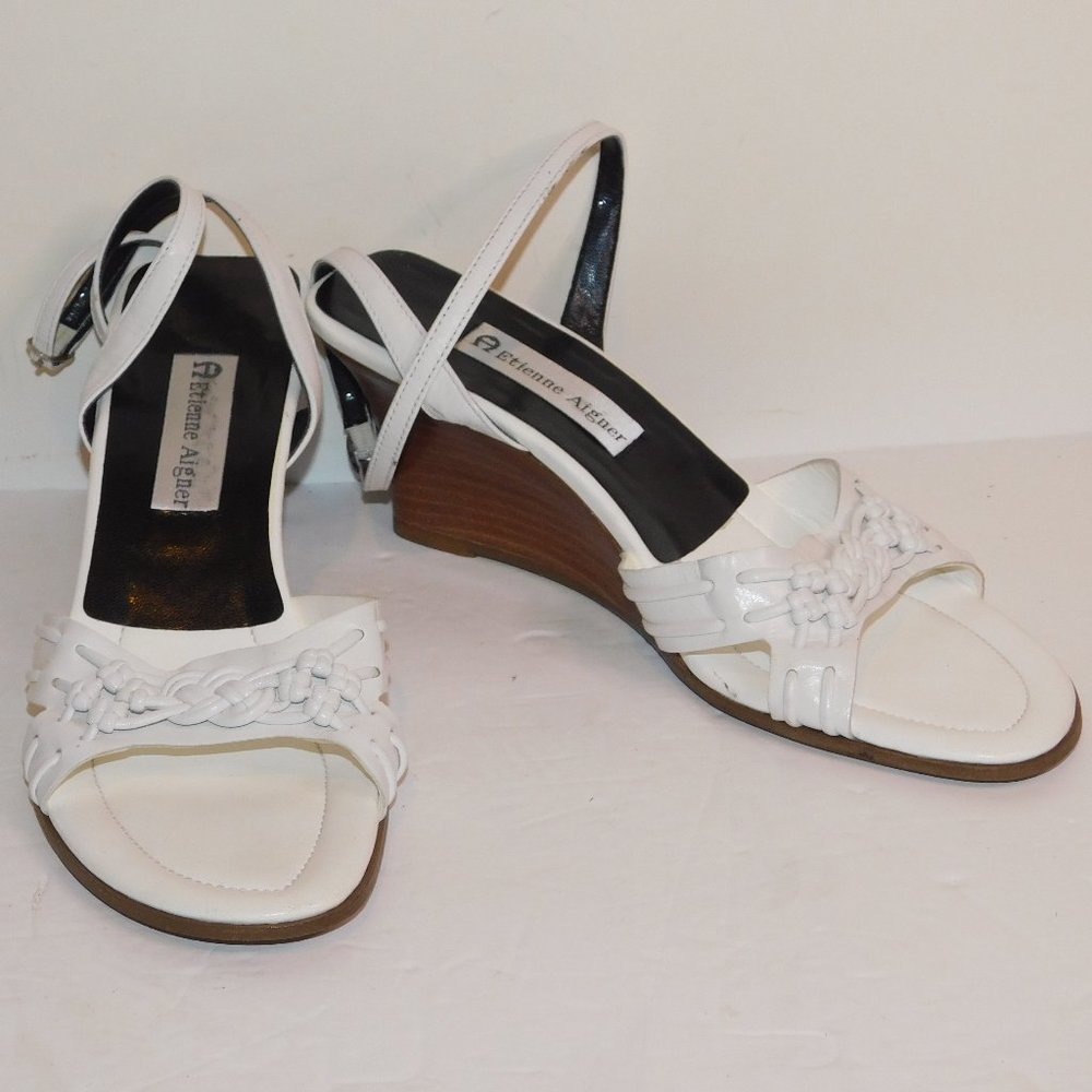 Eitenne Aigner Wedge Heel Leather Sandals Open Toe